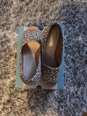 Toms Leopard Print Peep-Toe Wedge - Brown and Black